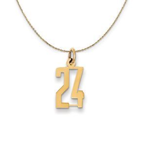 14k Yellow Gold, Alumni Small Elongated Number 24 Necklace - 16 Inch